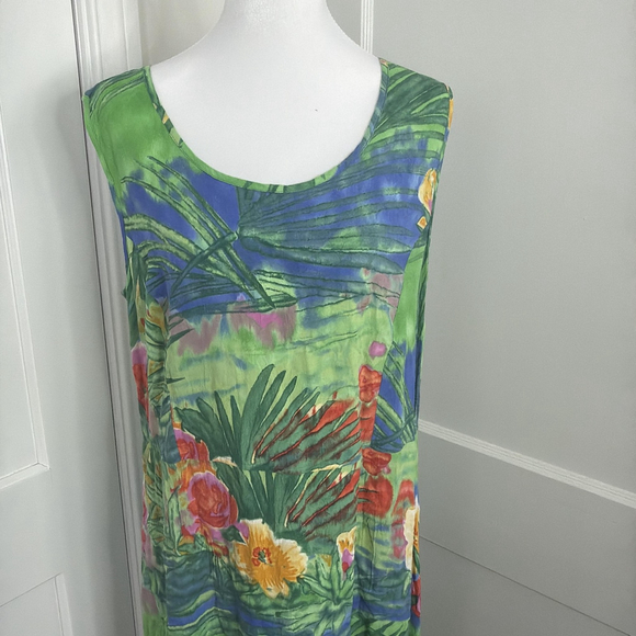 Jams World Dress Womens Medium Tropical Floral Hawaiian Midi Pockets Y2K Vtg - Picture 6 of 10